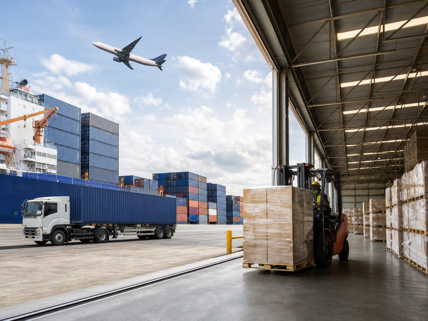 Shipping containers, warehouse operations, and global logistics coordination
